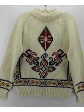 VINTAGE Sigallo Sweater Medium White 70s 80s Nordic Geometric Chunky *